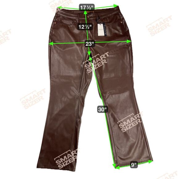 Judy Blue Vegan Faux Leather Tummy Control Top Straight Leg Brown Pants Size 18W - Picture 6 of 16